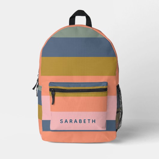 Stijlvolle Modern Stripes Earth Tones Custom Bedrukte Rugzak (Voorkant)