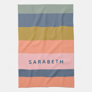 Stijlvolle Modern Stripes  Earth Tones Custom Theedoek