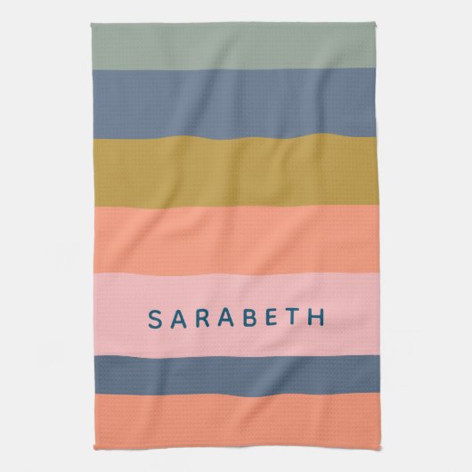 Stijlvolle Modern Stripes Earth Tones Custom Theedoek (Verticaal)