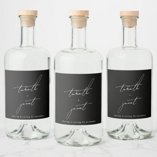 Stijlvolle Moderne Custom Names Zwart Wit Gin Likeurfles Etiket (Flessen)