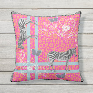 Stijlvolle moderne eclectische fluo roze oranje bl buitenkussen