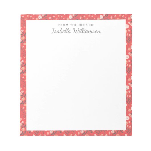 Stijlvolle, moderne Floral Pattern Oranje naam Notitieblok (Voorkant)