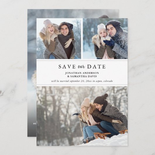 Stijlvolle moderne fotocollage Sla onze datum op Save The Date (Voorkant / Achterkant)