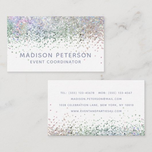 Stijlvolle moderne Glitter Event Coordinator Plann Visitekaartje (Voorkant / Achterkant)