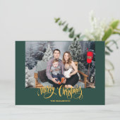 Stijlvolle moderne groene kerstfoto feestdagenkaart (Staand voorkant)