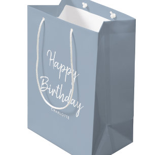Stijlvolle moderne Happy Birthday blauw grijs Medium Cadeauzakje