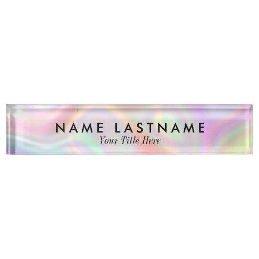 Stijlvolle moderne holografische pasta-kleuren naambordje (Voorkant)