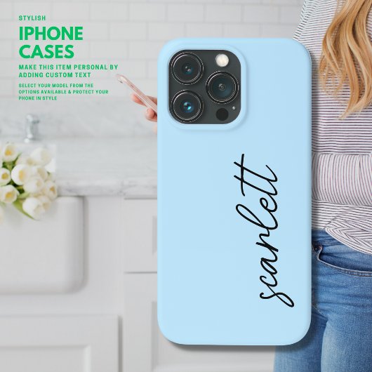 Stijlvolle Moderne Lichtblauwe Monogrammed Script  Case-Mate iPhone Case