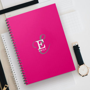 Stijlvolle Moderne Monogram Typografie Hot Pink Notitieboek
