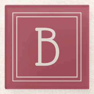 Stijlvolle moderne monogramletter eenvoudig rood glazen onderzetter