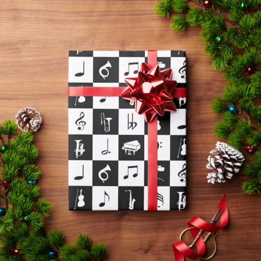 Stijlvolle moderne Muzieknoten en instrumenten Cadeaupapier (Feestdagen Geschenken)