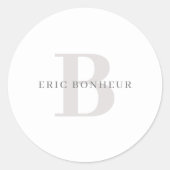 Stijlvolle Moderne Naam & Monogram Ronde Sticker (Voorkant)