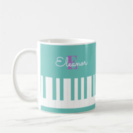 Stijlvolle moderne pianotoetsen Aqua Monogrammed Koffiemok