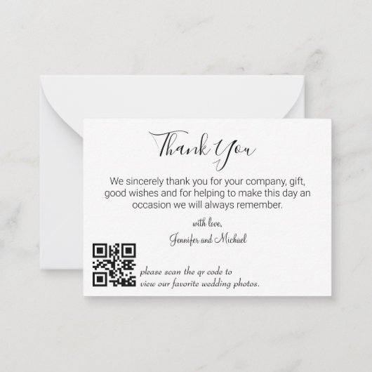 Stijlvolle moderne QR-code trouwfoto dank u Notitiekaartje (Achterkant)