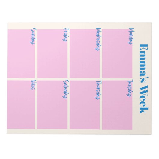 Stijlvolle, moderne roze, aangepaste weeklanner notitieblok (Voorkant)