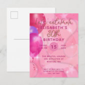 Stijlvolle moderne roze ballonnen uitnodiging verj (Voorkant / Achterkant)