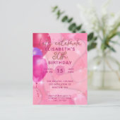 Stijlvolle moderne roze ballonnen uitnodiging verj (Staand voorkant)