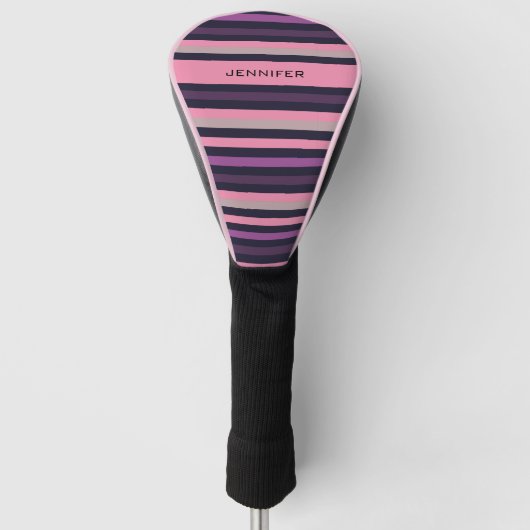 Stijlvolle moderne roze en Paarse streep Golfheadcover (Voorkant)