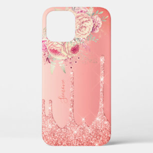 Stijlvolle, moderne roze koraalglitter druipt iPhone 12 hoesje