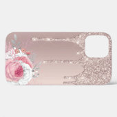 Stijlvolle, moderne roze roos goudglitter druppelt Case-Mate iPhone case (Achterkant (horizontaal))