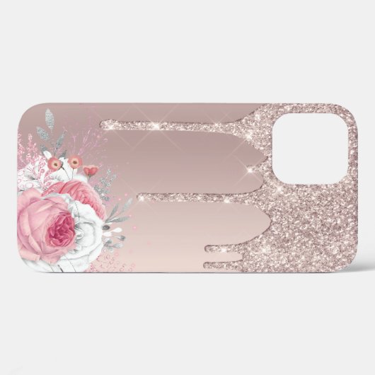 Stijlvolle, moderne roze roos goudglitter druppelt Case-Mate iPhone case (Achterkant (horizontaal))