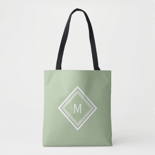 Stijlvolle Moderne Saliegroene Aangepaste Monogram Draagtas (Voorkant)