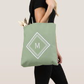Stijlvolle Moderne Saliegroene Aangepaste Monogram Draagtas (Dichtbij)