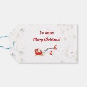 Stijlvolle moderne Unicorn Santa Snow Name Script- Cadeaulabel (Achterkant Horizontaal)