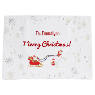 Stijlvolle moderne Unicorn Santa Snow Name Xmas Groot Cadeauzakje