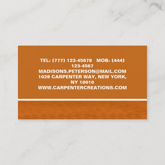 Stijlvolle moderne Wooden Carpentry-constructie Visitekaartje (Achterkant)