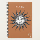 Stijlvolle moderne zon & maan terracotta planner (Voorkant)