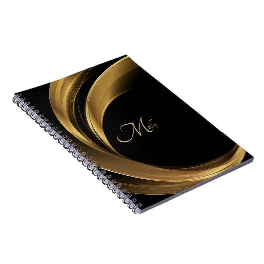 Stijlvolle moderne zwarte en goudmonogram-naam notitieboek (Rechterzijde)