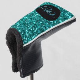 Stijlvolle monogram aqua blauwgroen glitter naam z golfheadcover