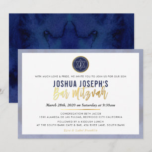 STIJLVOLLE MONOGRAM BAR MITZVAH marine blauw goud Kaart