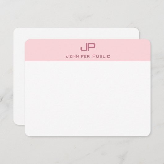 Stijlvolle Monogram Blush Pink Minimalistische Sja Notitiekaartje (Voorkant / Achterkant)