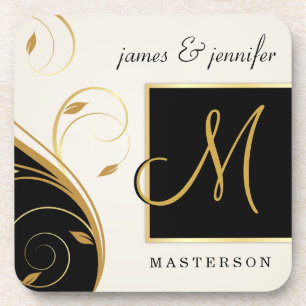 Stijlvolle monogram bruiloft Gift Cork Onderzetter