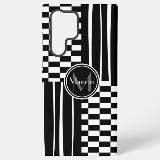 Stijlvolle monogram check en strepen samsung galaxy hoesje (Achterkant)