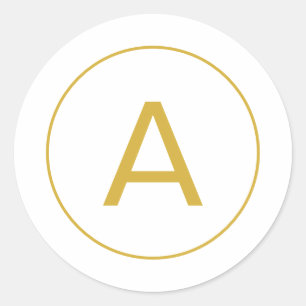Stijlvolle Monogram Eerste Letter Goud Kleur Wit Ronde Sticker