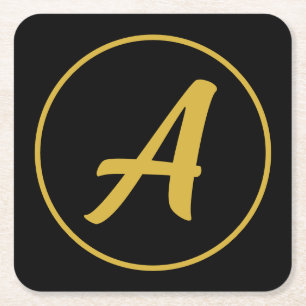 Stijlvolle Monogram Eerste Letter Goud Kleur Zwart Vierkante Kartonnen Onderzetter