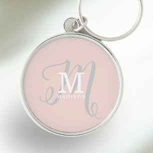 Stijlvolle Monogram en Naam Kalligrafie Roze Sleutelhanger