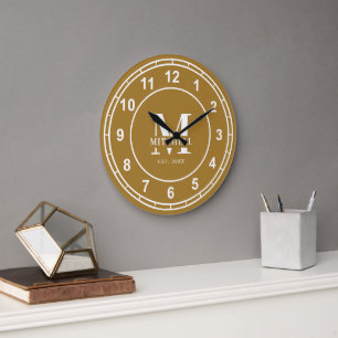 Stijlvolle Monogram  Goud Aangepaste Familienaam Grote Klok