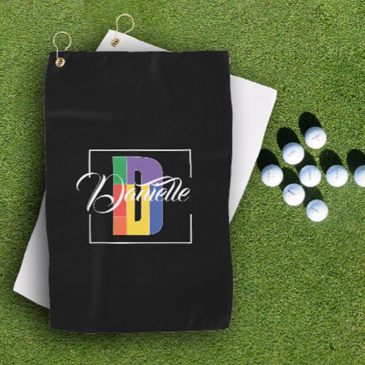 Stijlvolle monogram initiaal gekleurde letter D zw Golfhanddoek