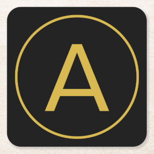 Stijlvolle Monogram Initiaal Letter Goud Kleur Zwa Vierkante Kartonnen Onderzetter