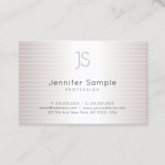 Stijlvolle monogram modern zilver Sjabloon chic Visitekaartje (Voorkant)