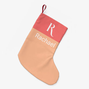 Stijlvolle Monogram Naam Peach Kleine Kerstsok