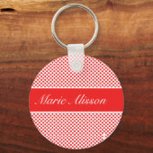 Stijlvolle monogram rode stippen patroon wit sleutelhanger (Voorkant)