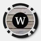 Stijlvolle monogram rustieke houten look poker chips (Achterkant)