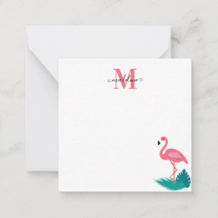 Stijlvolle Monogram Tropisch Roze Flamingo Square  Notitiekaartje