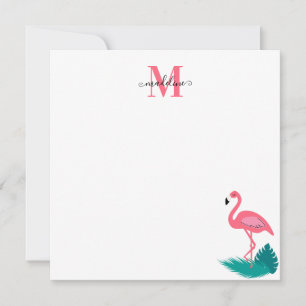 Stijlvolle Monogram Tropisch Roze Flamingo Vierkan Notitiekaartje