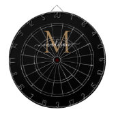 Stijlvolle Monogram Zwart Goud Elegant Girly Scrip Dartbord (Voorkant)